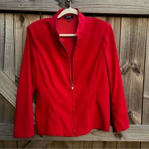 Steinmart Elemenz Red silver zip cardigan, lined, long, tailored, shoulder pads